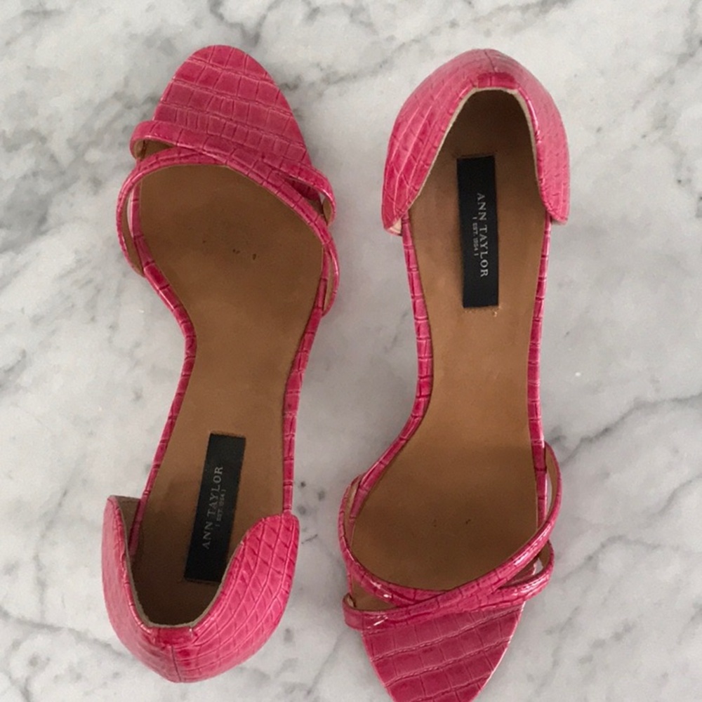 Ann Taylor Hot Pink Croc-Embossed D'Orsay Heels